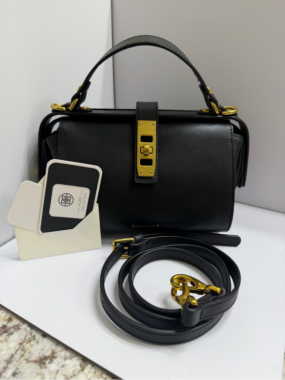 BOLVAINT ELOISE NOIR -Leather Clasped Bag
